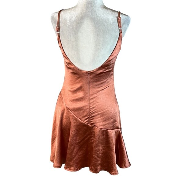 Nasty Gal Women's Dess Burnt Orange Satin Sleeveless Size 2 Cocktail Dress Zip - Picture 2 of 10
